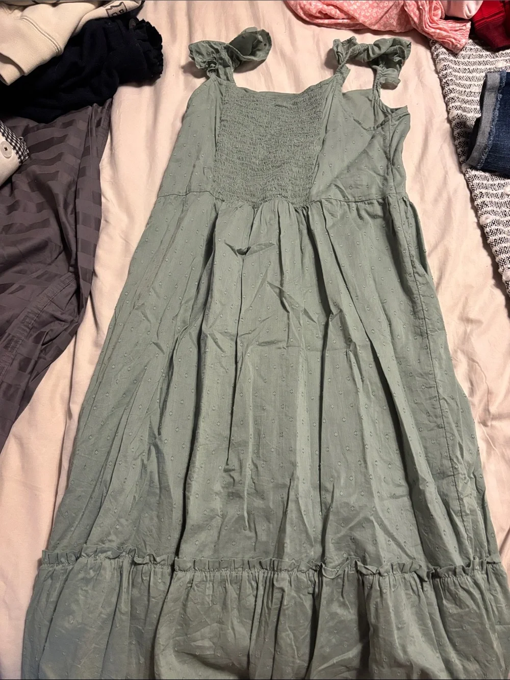 GAP Sage Green Tiered Sundress with Ruffle Straps